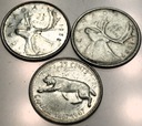 Kanada zestaw 3x 25 centów 1957-1967 SREBRO