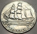 5 zł złotych 1936 Żaglowiec Żaglówka Statek SREBRO
