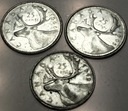 Kanada zestaw 3x 25 centów 1949-1965 Renifer Karibu Jeleń SREBRO
