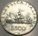 Włochy 500 lirów 1960 Karawele statki dama SREBRO