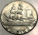 2 zł złote 1936 Żaglowiec Żaglówka Statek SREBRO