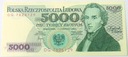 1982 5000 zł pięć tysięcy złotych Seria DG 7626129 Chopin banknot