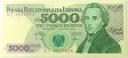 1988 5000 zł pięć tysięcy złotych Seria CT 4829805 Chopin banknot