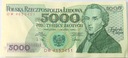 1988 5000 zł pięć tysięcy złotych Seria DW 4653451 Chopin banknot