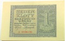 1940 1 zł Jeden Złoty, banknot seria A