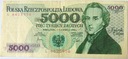 1982 5000 zł złotych Chopin seria L banknot (nr 2)