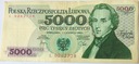 1982 5000 zł złotych Chopin seria L banknot (nr 6)