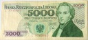 1982 5000 zł złotych Chopin seria L banknot (nr 8)