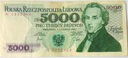 1982 5000 zł złotych Chopin seria N banknot (nr 1)