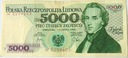 1982 5000 zł złotych Chopin seria N banknot (nr 5)