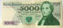 1982 5000 zł złotych Chopin seria U banknot (nr 1)