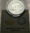 Kanada 10 dolarów 2014 Silver Maple Leaf Liść Klonowy SREBRO