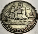 5 zł złotych 1936 Żaglowiec Żaglówka Statek SREBRO