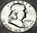 USA 1/2 dolara Half Dollar 1957 FRANKLIN Benjamin SREBRO