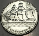 5 zł złotych 1936 Żaglowiec Żaglówka Statek SREBRO