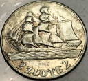 2 zł złote 1936 Żaglowiec Żaglówka Statek SREBRO