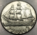 2 zł złote 1936 Żaglowiec Żaglówka Statek SREBRO
