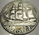 2 zł złote 1936 Żaglowiec Żaglówka Statek SREBRO