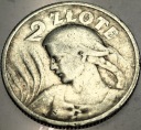 2 zł złote 1924 Kobieta i kłosy żniwiarka RÓG i POCHODNIA SREBRO