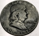 USA 1/2 dolara Half Dollar 1951 FRANKLIN Benjamin SREBRO