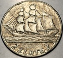 2 zł złote 1936 Żaglowiec Żaglówka Statek SREBRO