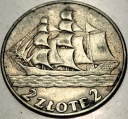 2 zł złote 1936 Żaglowiec Żaglówka Statek SREBRO