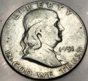 USA 1/2 dolara Half Dollar 1951 FRANKLIN Benjamin SREBRO