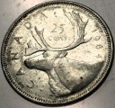 Kanada 25 centów 1964 Renifer Karibu Jeleń SREBRO