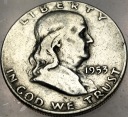 USA 1/2 dolara Half Dollar 1953 FRANKLIN Benjamin SREBRO