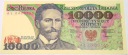 1988 10000 zł dziesięć tysięcy złotych Wyspiański banknot Seria AL