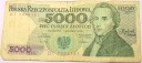 1988 5000 zł pięć tysięcy złotych Seria DT 7444161 Fryderyk Chopin banknot