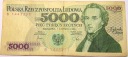 1982 5000 zł pięć tysięcy złotych Seria B 1443231 Fryderyk Chopin banknot