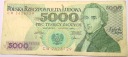 1988 5000 zł pięć tysięcy złotych Seria CW 2626729 Fryderyk Chopin banknot