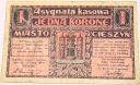 CIESZYN 1 korona 1919 Seria 819320 Teschen asygnata Notgeld banknot RZADKI