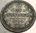Rosja 20 kopiejek 1904 AP С.П.Б. SREBRO