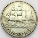 5 zł złotych 1936 Żaglowiec Żaglówka Statek