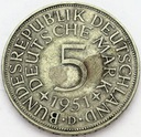 Niemcy 5 Marek Mark 1951 SREBRO